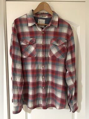 Vintage light red and blue plaid Button-Up Shirt